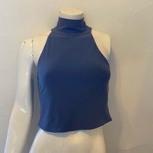 Open Edit Blue Cropped Turtle Neck